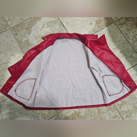 Women’s Medium Red Studded Moto Jacket Retro Lightweight Windbreaker Style Zip - Picture 5 of 7